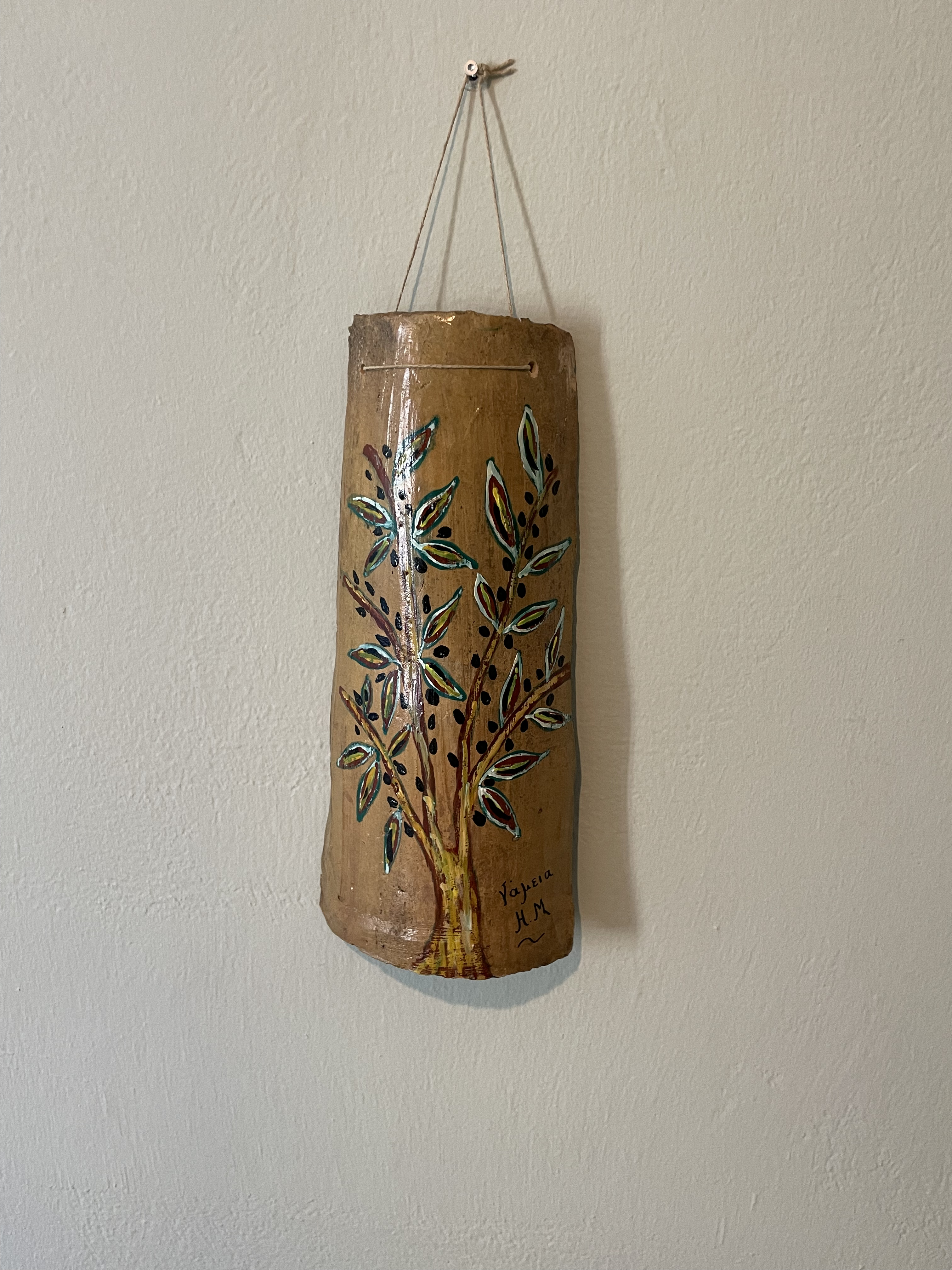 Handpainted olive tree tile — a local Koroni touch